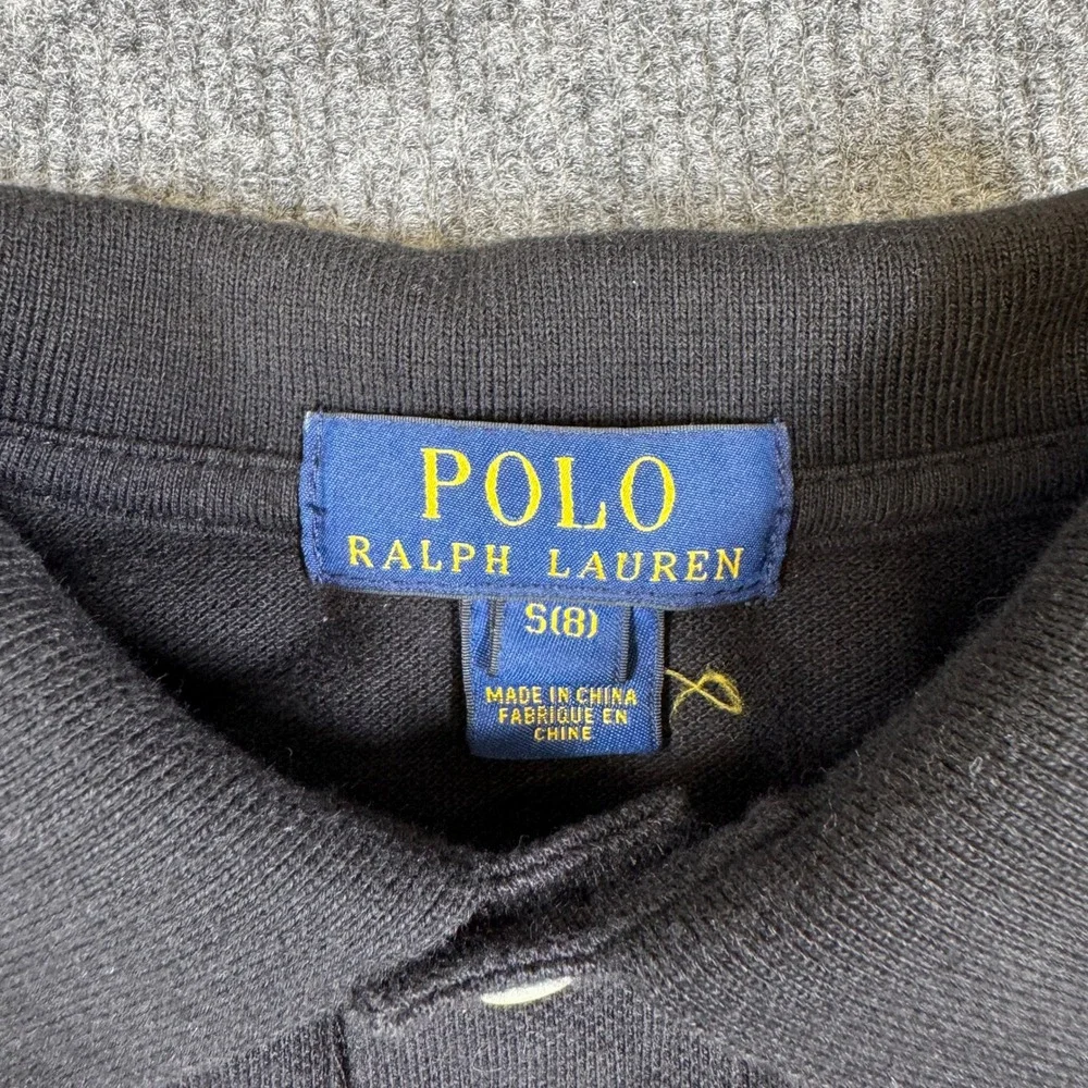 Polo Ralph Lauren Boys Black Short Sleeve Pique Polo Shirt Red Pony Size S 8